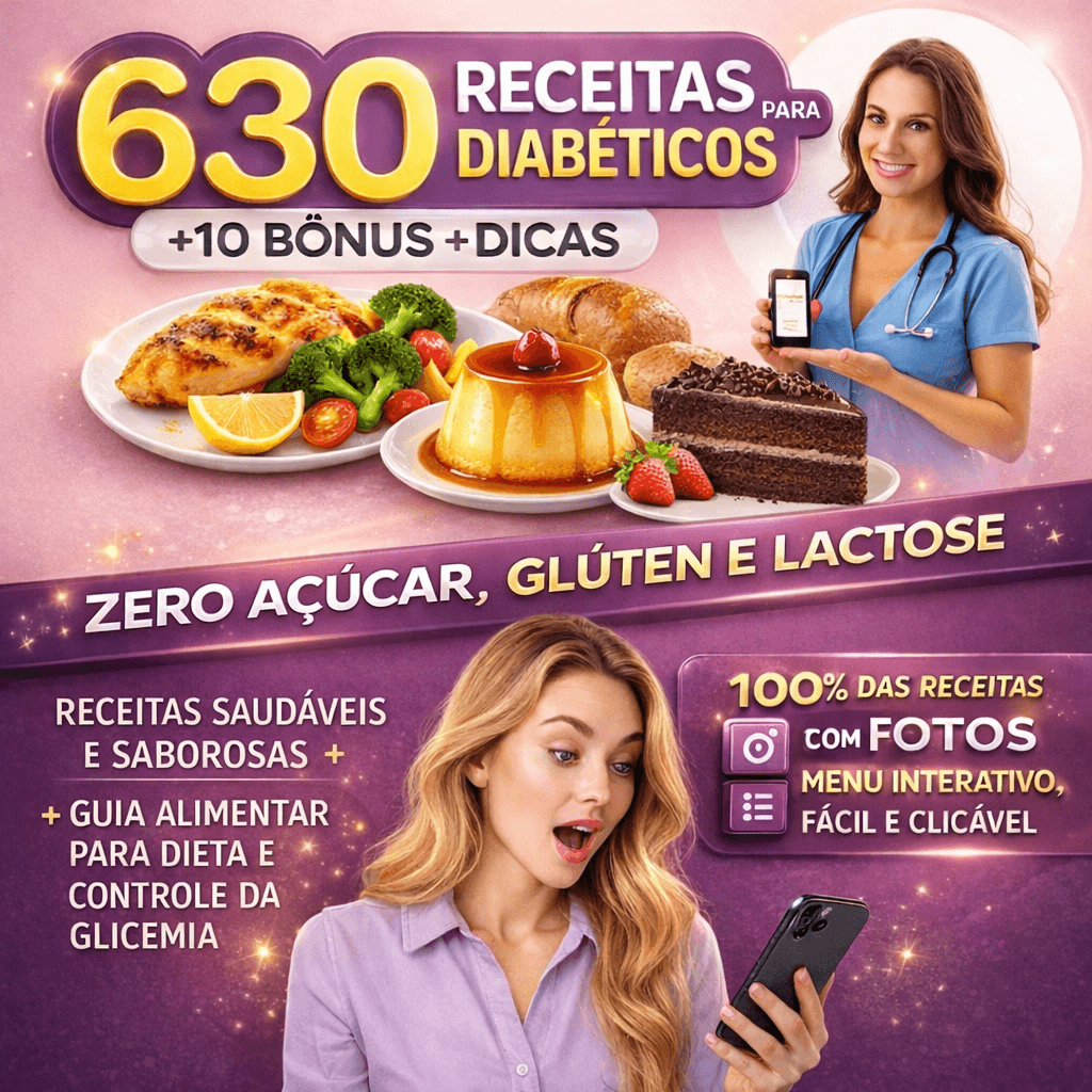 630 RECEITAS PARA DIABÉTICOS ZERO AÇÚCAR, GLÚTEN, LACTOSE & LOW CARB + 10 BÔNUS EXTRAS