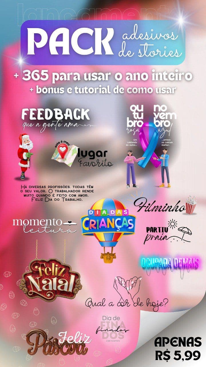 Pack para 365 dias Adesivos para Stories no Instagram
